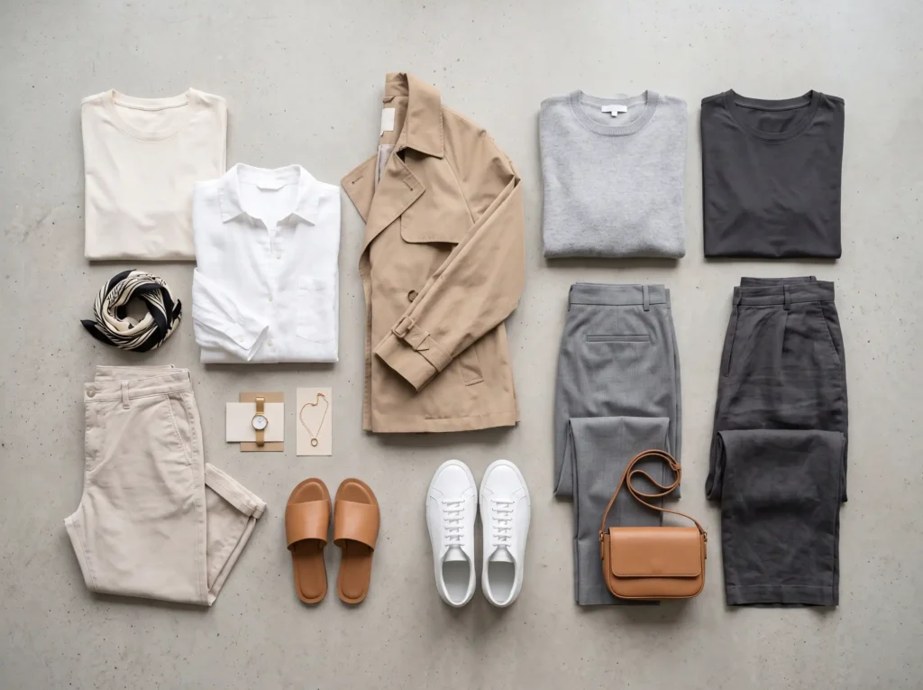 A coordinated travel capsule wardrobe