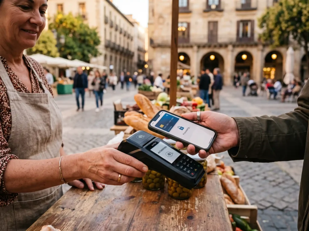 A customer makes a contactless