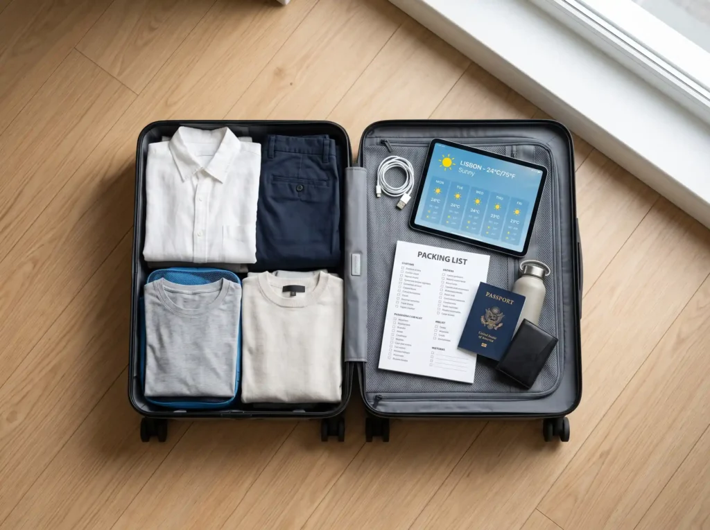 A neatly organized travel packing