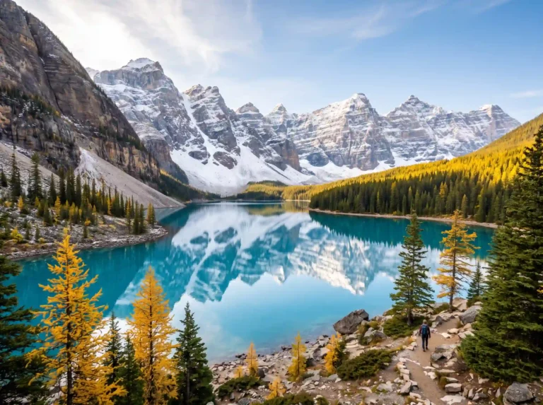 A vibrant turquoise glacial lake