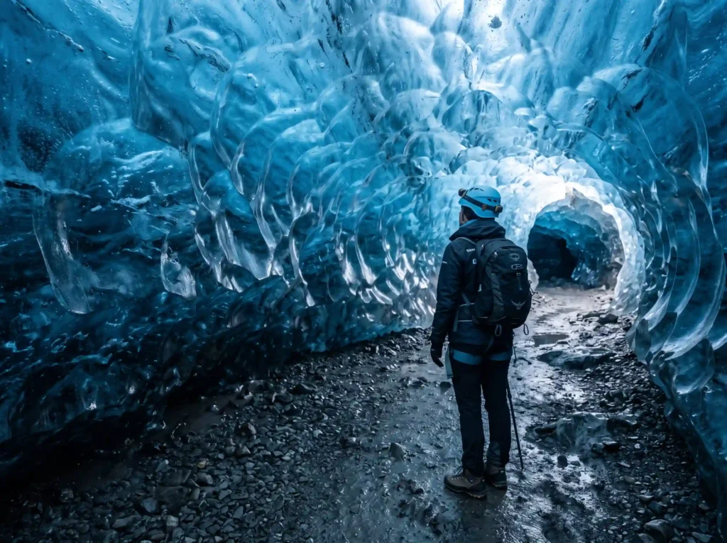 An explorer stands inside a