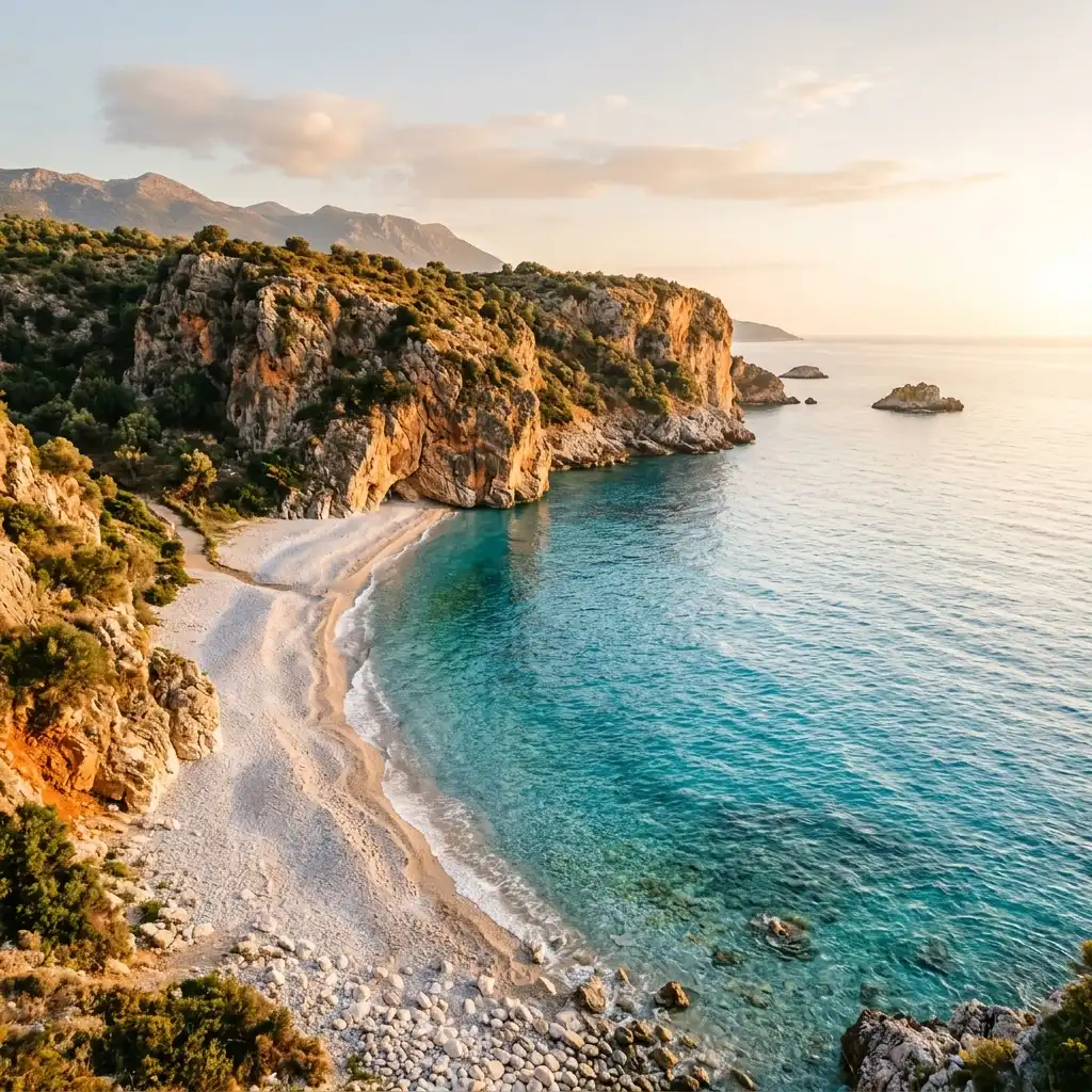 Quiet beach along the crystal-clear Albanian Riviera