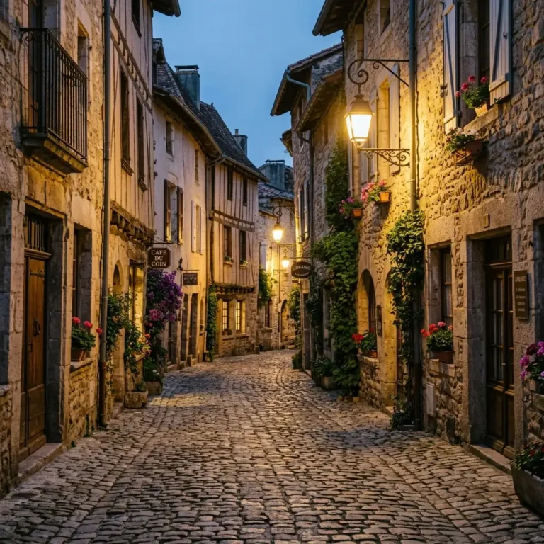 Narrow cobblestone street in a historic neighborhood
