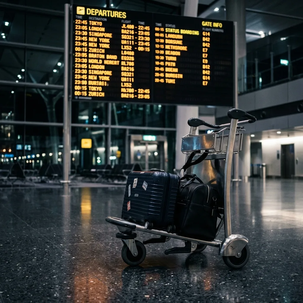 Airport departure board listing flight departure times